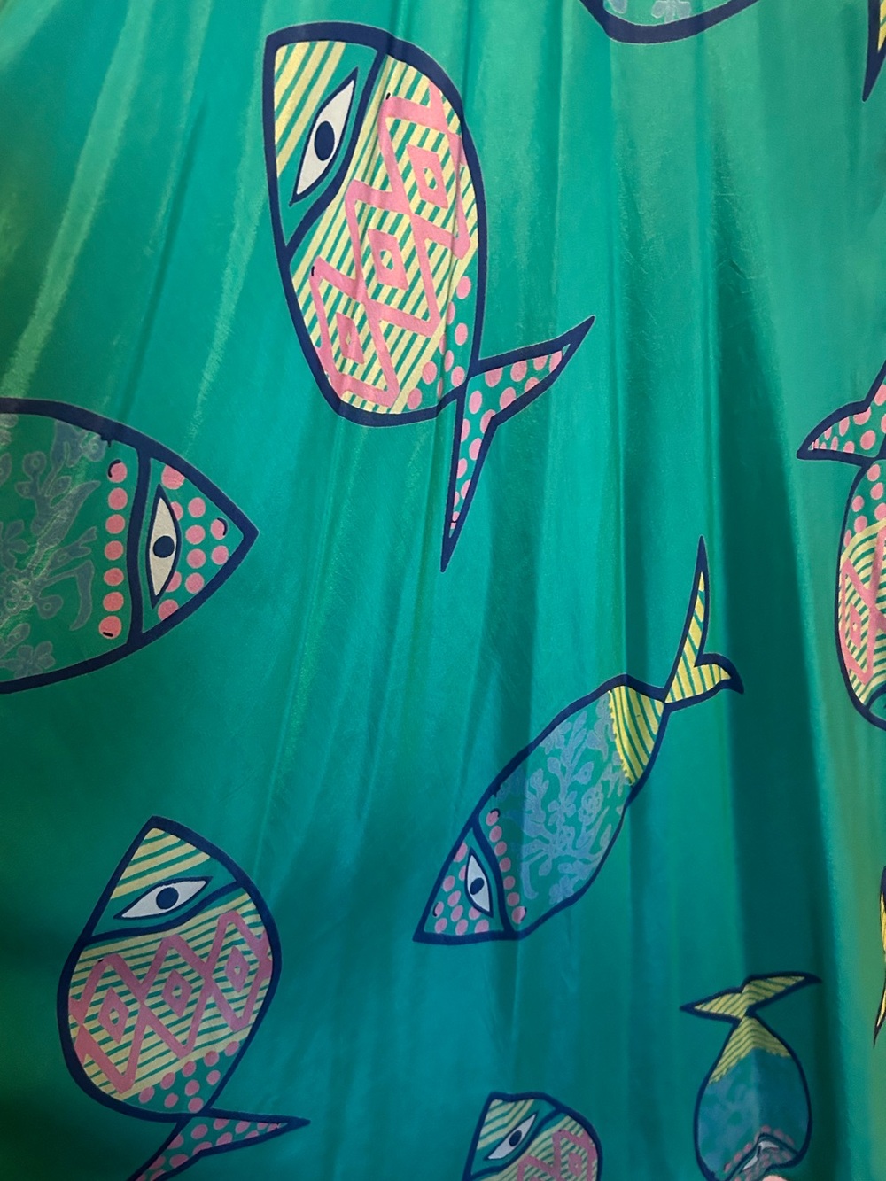 Silk Maxi dress schools out fish print from Anthropologie - Picture 7 of 10